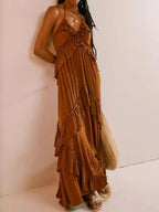 Ruffled Halter Neck Maxi Dress - Charmdeals