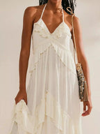 Ruffled Halter Neck Maxi Dress - Charmdeals