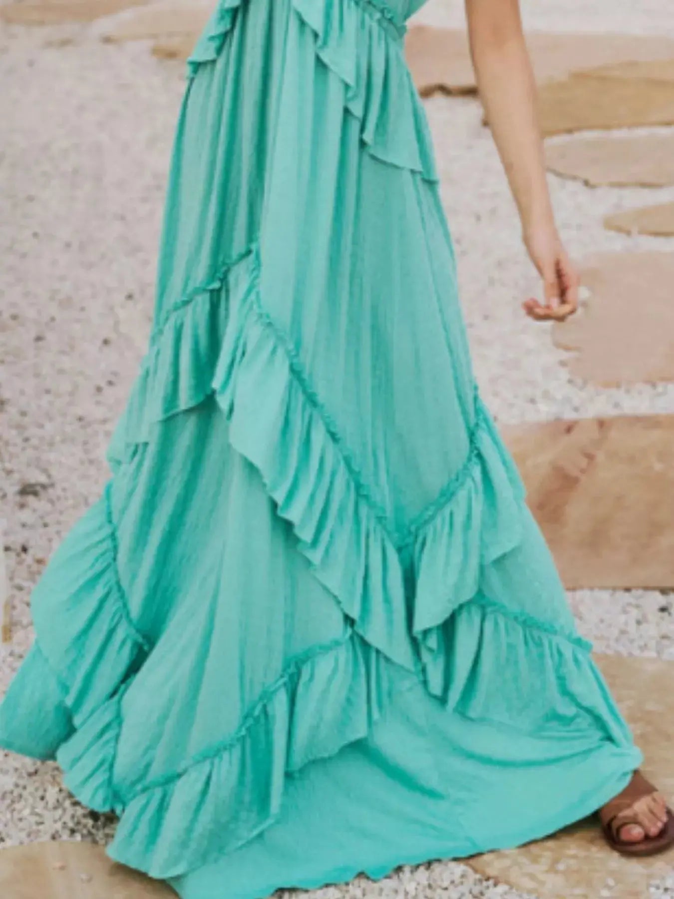 Ruffled Halter Neck Maxi Dress - Charmdeals