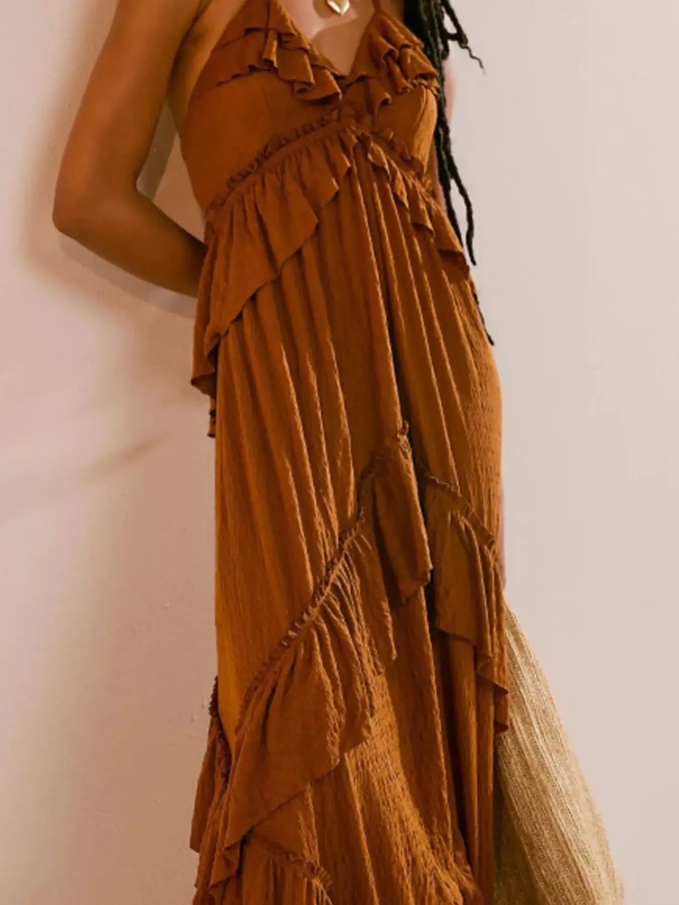 Ruffled Halter Neck Maxi Dress - Charmdeals