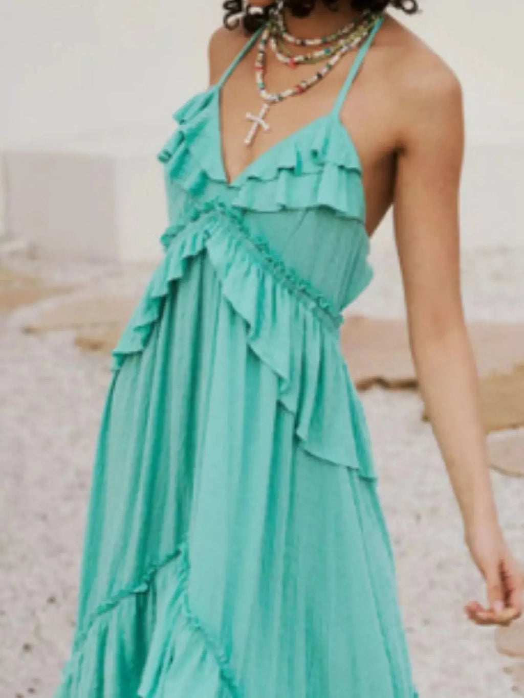 Ruffled Halter Neck Maxi Dress - Charmdeals