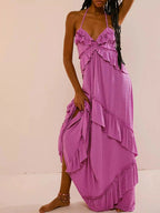 Ruffled Halter Neck Maxi Dress - Charmdeals