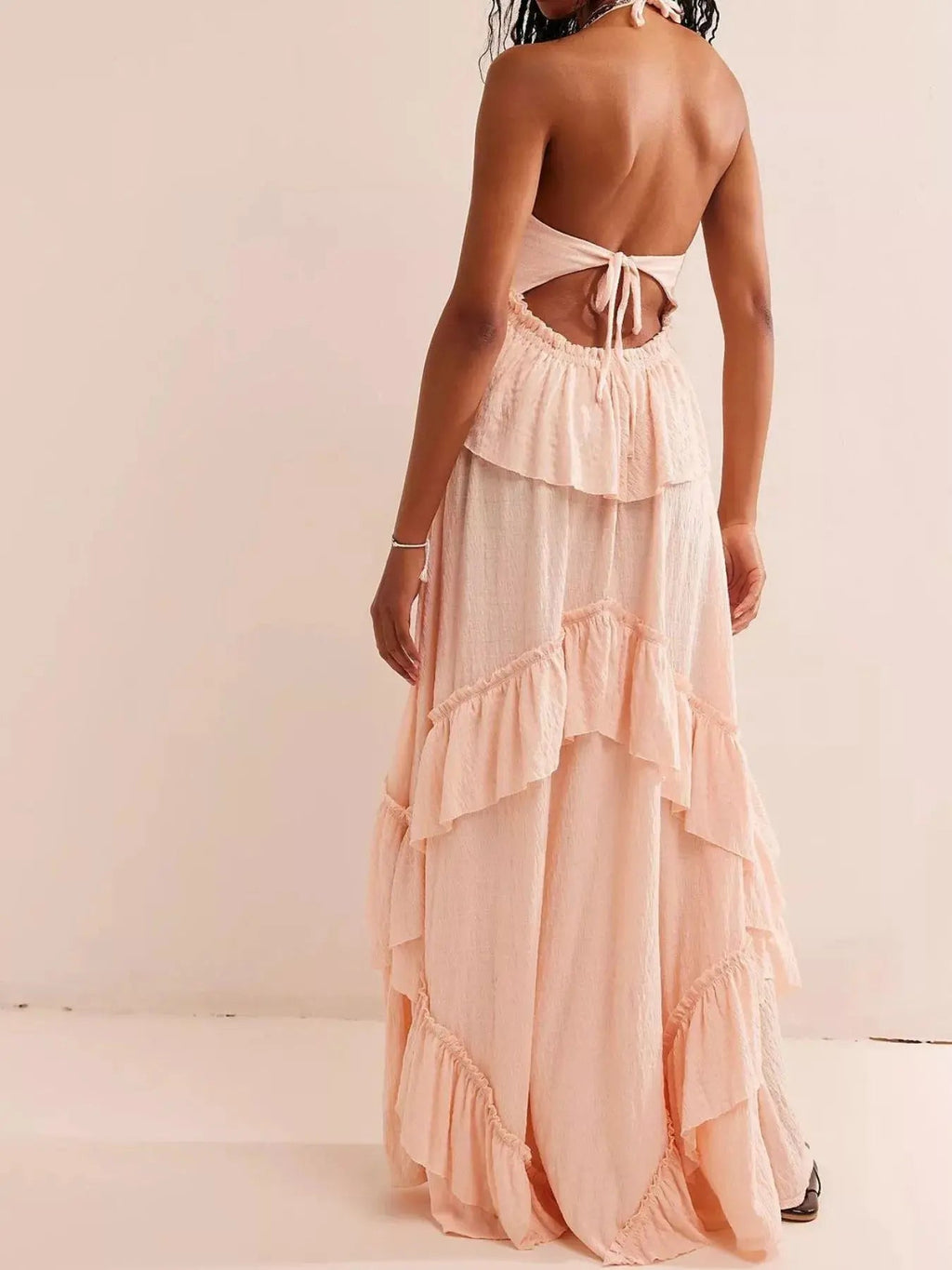 Ruffled Halter Neck Maxi Dress - Charmdeals