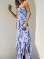 Ruffled Halter Neck Maxi Dress - Charmdeals