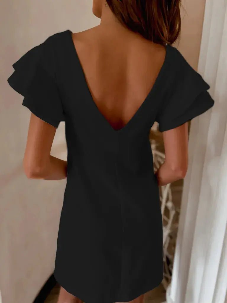 Ruffled Layered Short Sleeve Mini Dress - Charmdeals
