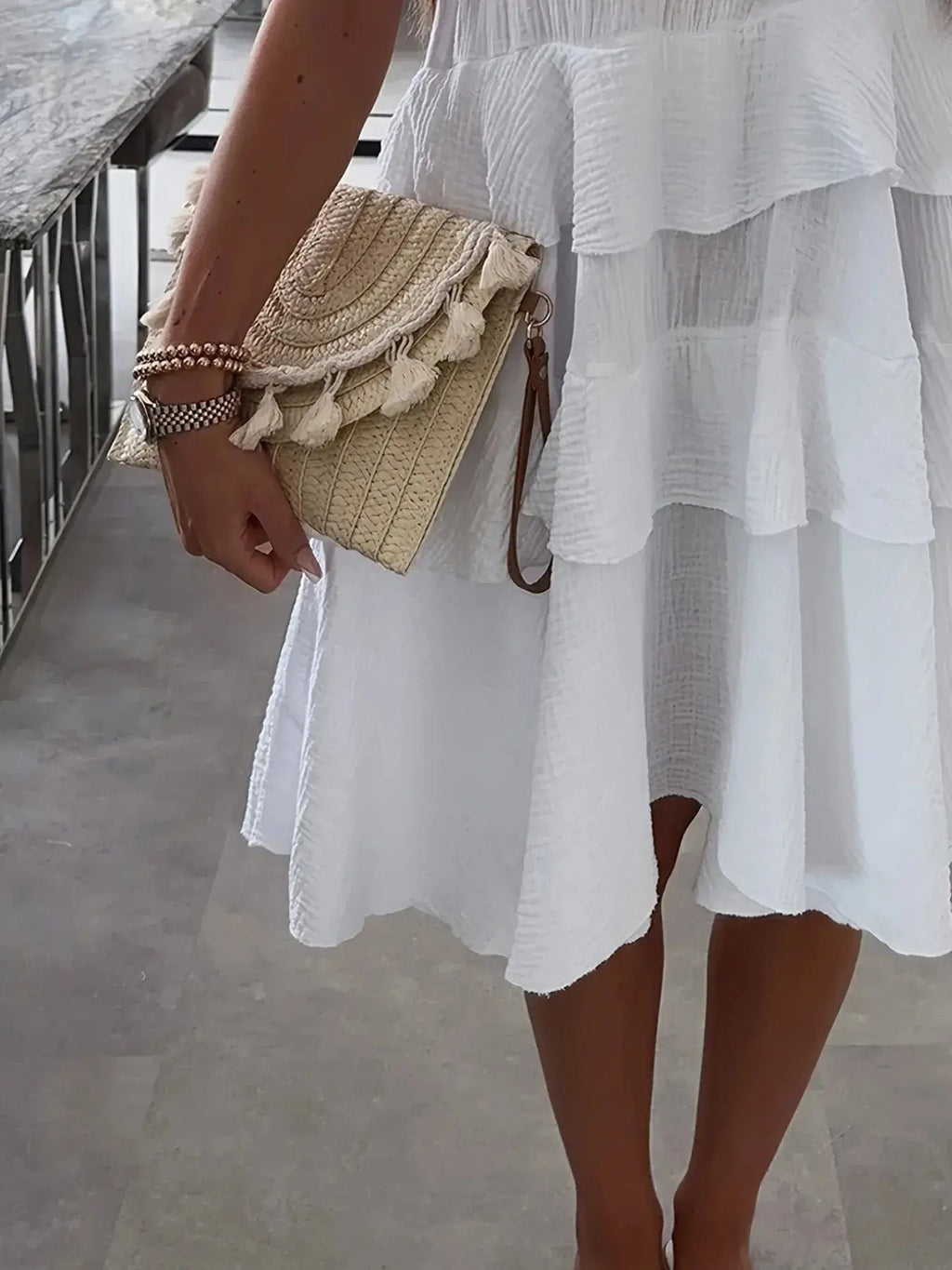 Ruffled Tie Shoulder Mini Dress - Charmdeals