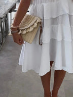 Ruffled Tie Shoulder Mini Dress - Charmdeals