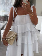 Ruffled Tie Shoulder Mini Dress - Charmdeals