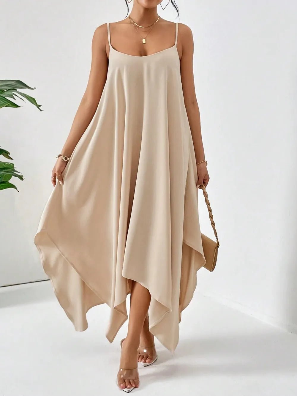 Scoop Neck Midi Cami Dress - Charmdeals