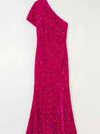 Sequin One - Shoulder Dress with High Slit - Charmdeals