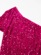 Sequin One - Shoulder Dress with High Slit - Charmdeals