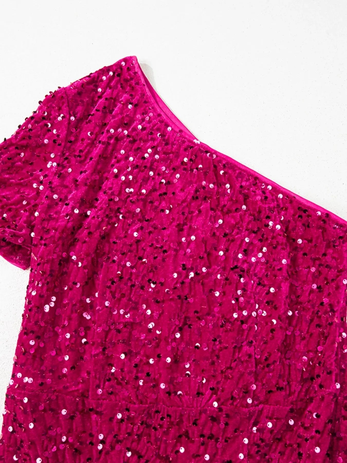 Sequin One - Shoulder Dress with High Slit - Charmdeals