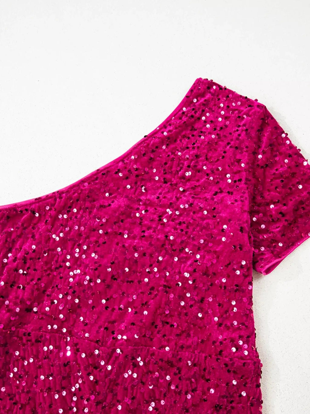 Sequin One - Shoulder Dress with High Slit - Charmdeals