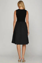 She + Sky Full Size Sleeveless Poplin Woven Midi Dress with Pockets Plus Size - Charmdeals