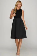 She + Sky Full Size Sleeveless Poplin Woven Midi Dress with Pockets Plus Size - Charmdeals
