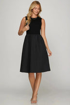 She + Sky Full Size Sleeveless Poplin Woven Midi Dress with Pockets Plus Size - Charmdeals