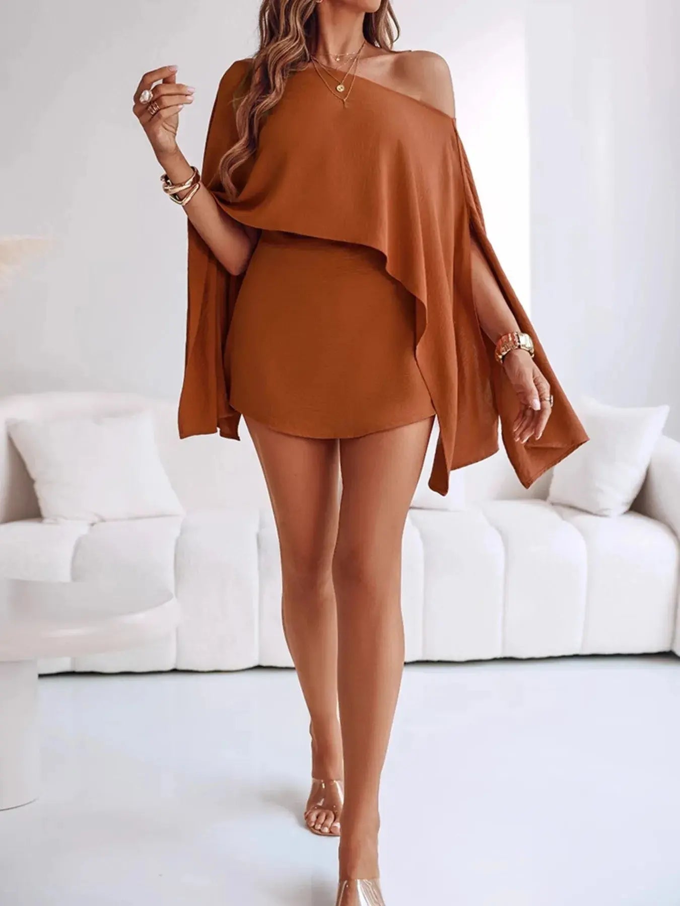 Side Slit Top and Mini Skirt Set - Charmdeals