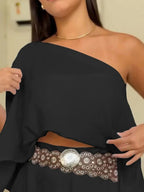 Side Slit Top and Mini Skirt Set - Charmdeals