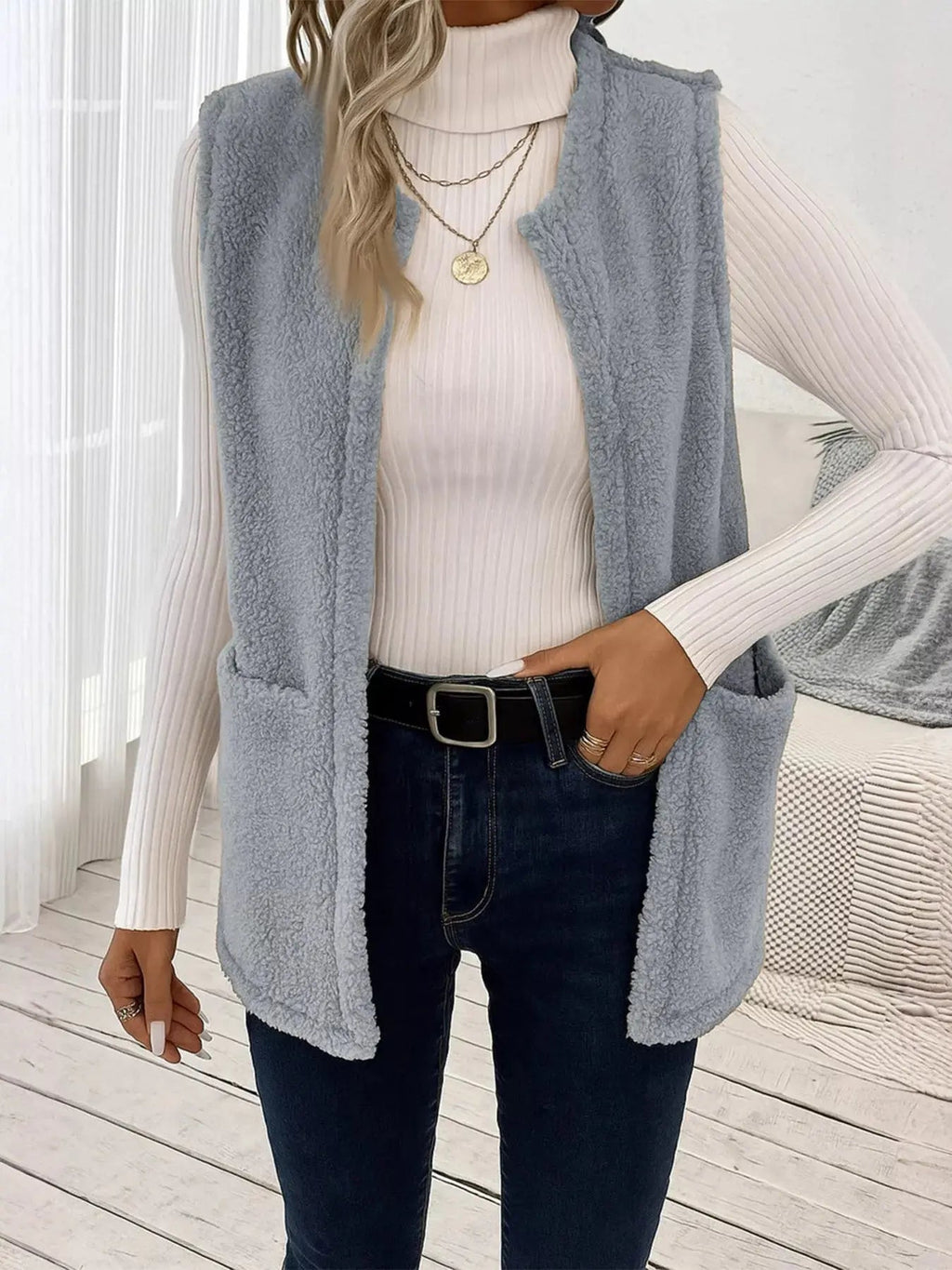 Sleeveless Fuzzy Fleece Vest Coat - Charmdeals