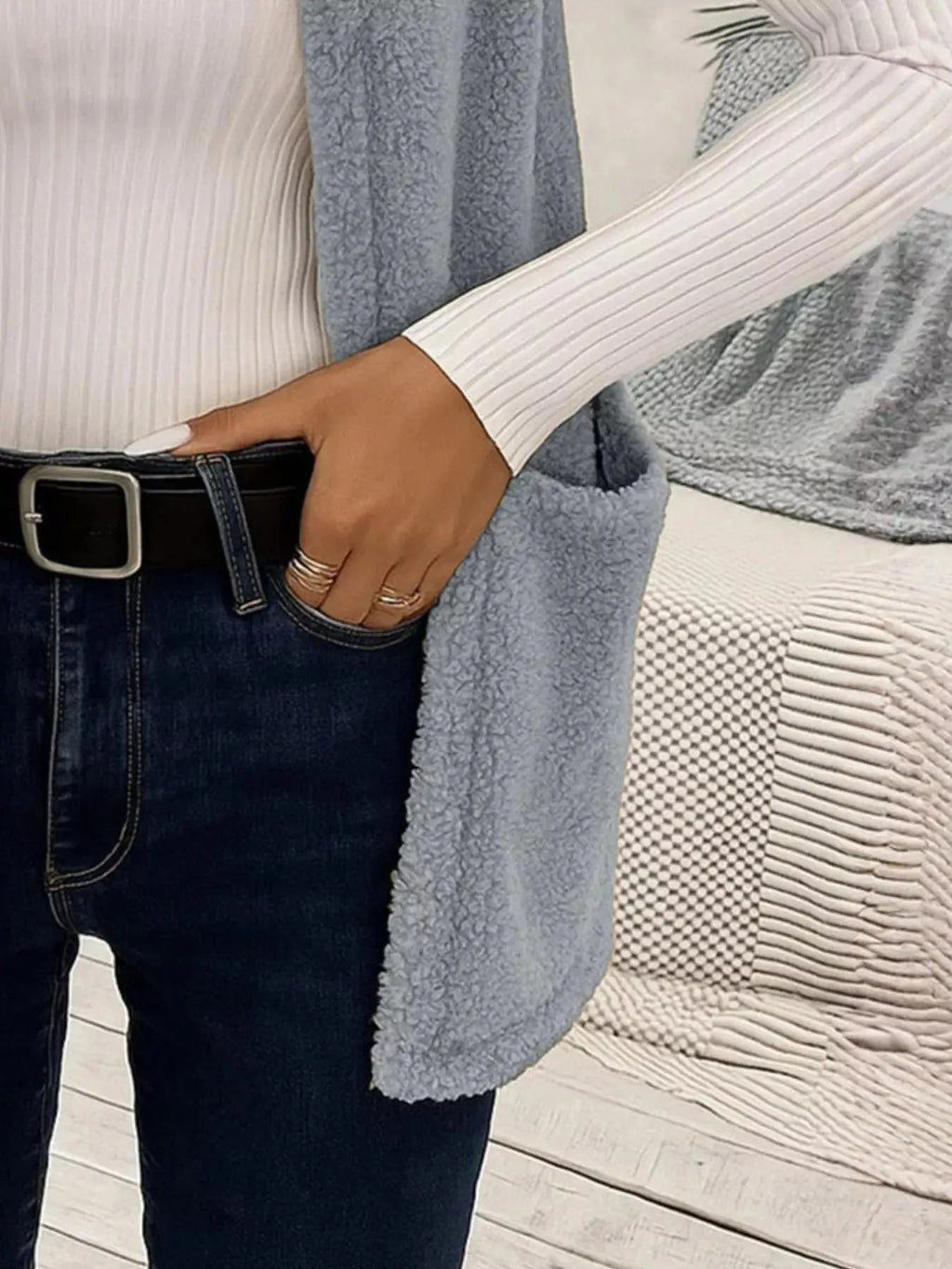 Sleeveless Fuzzy Fleece Vest Coat - Charmdeals