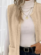 Sleeveless Fuzzy Fleece Vest Coat - Charmdeals