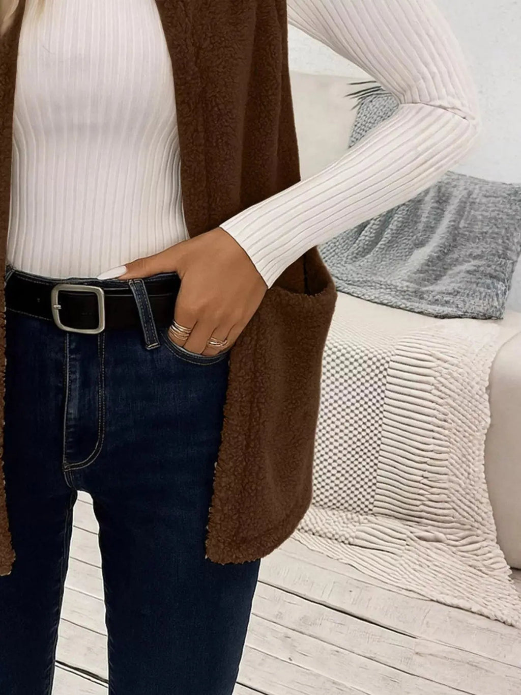Sleeveless Fuzzy Fleece Vest Coat - Charmdeals