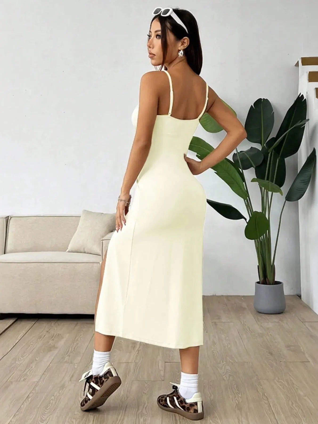 Slit Bodice Midi Cami Dress - Charmdeals