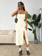 Slit Bodice Midi Cami Dress - Charmdeals