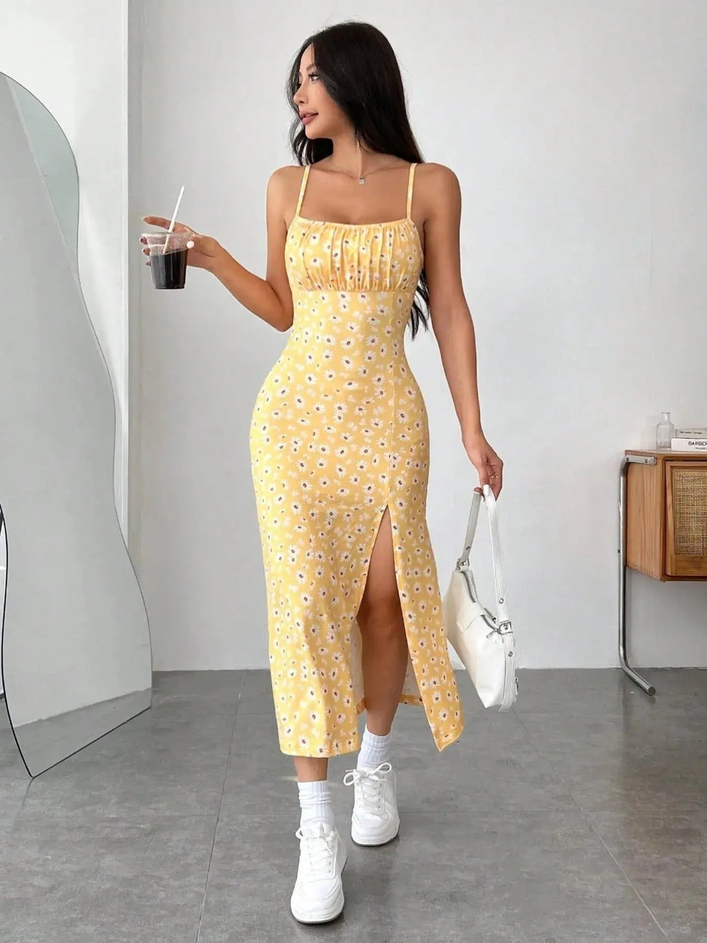 Slit Bodice Midi Cami Dress - Charmdeals