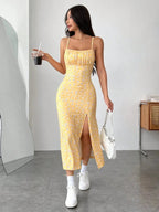 Slit Bodice Midi Cami Dress - Charmdeals