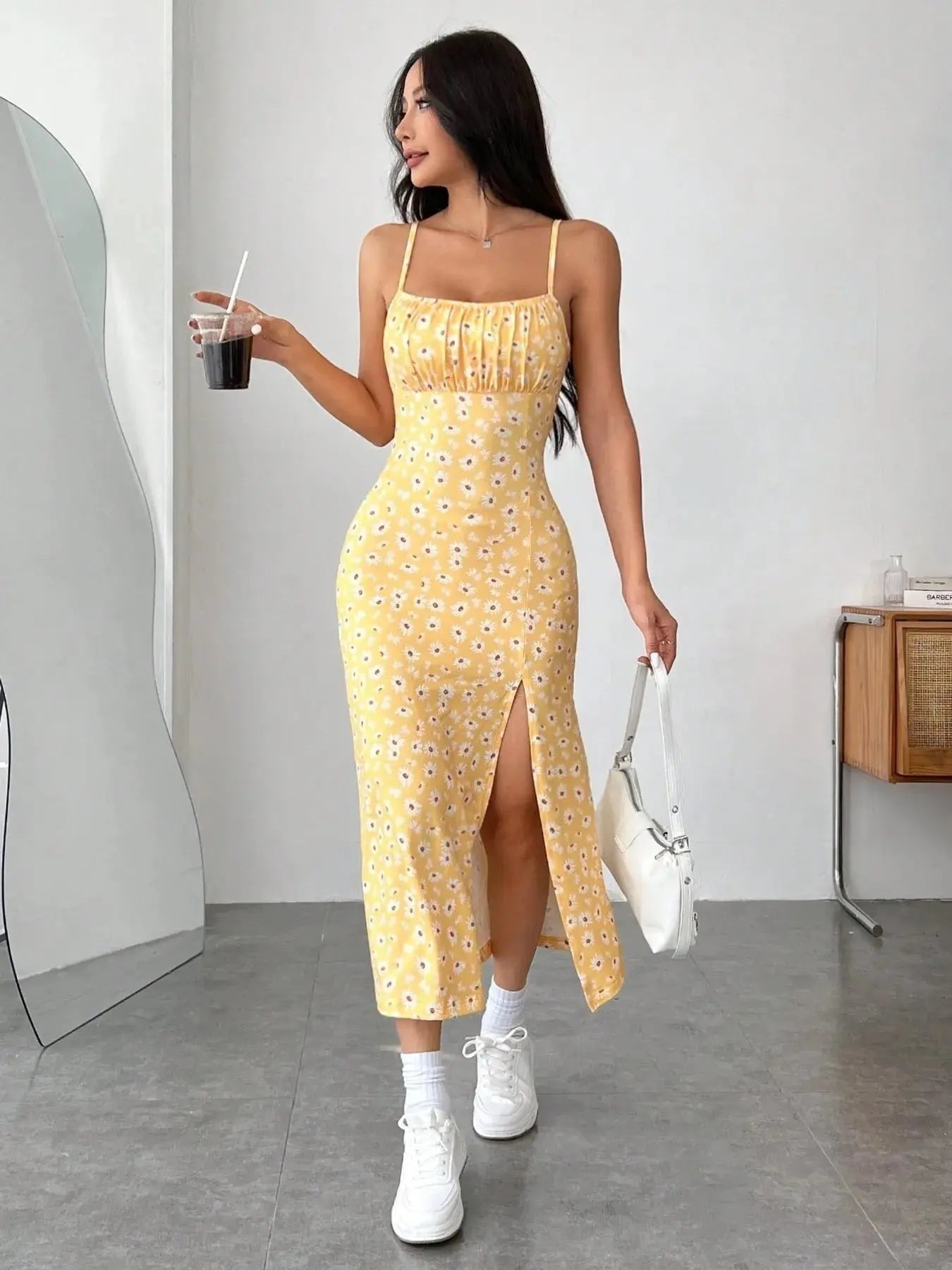 Slit Bodice Midi Cami Dress - Charmdeals