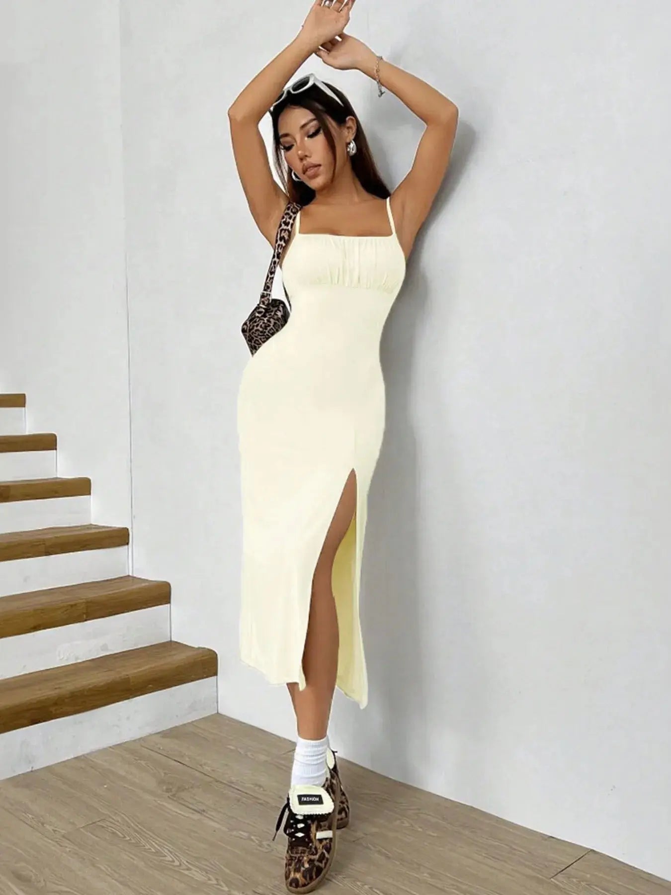 Slit Bodice Midi Cami Dress - Charmdeals