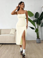 Slit Bodice Midi Cami Dress - Charmdeals