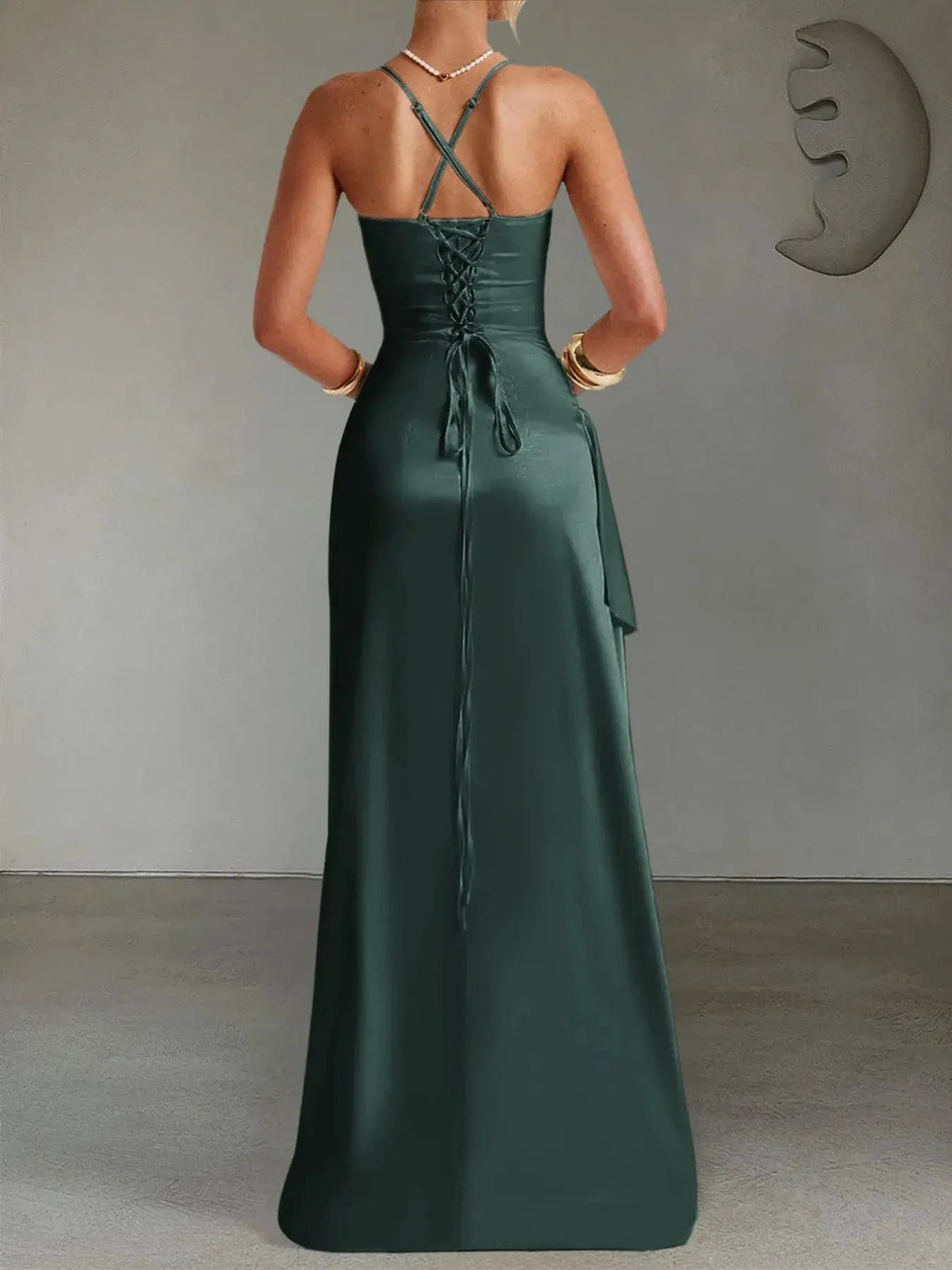 Slit Crisscross Back Maxi Cami Dress - Charmdeals
