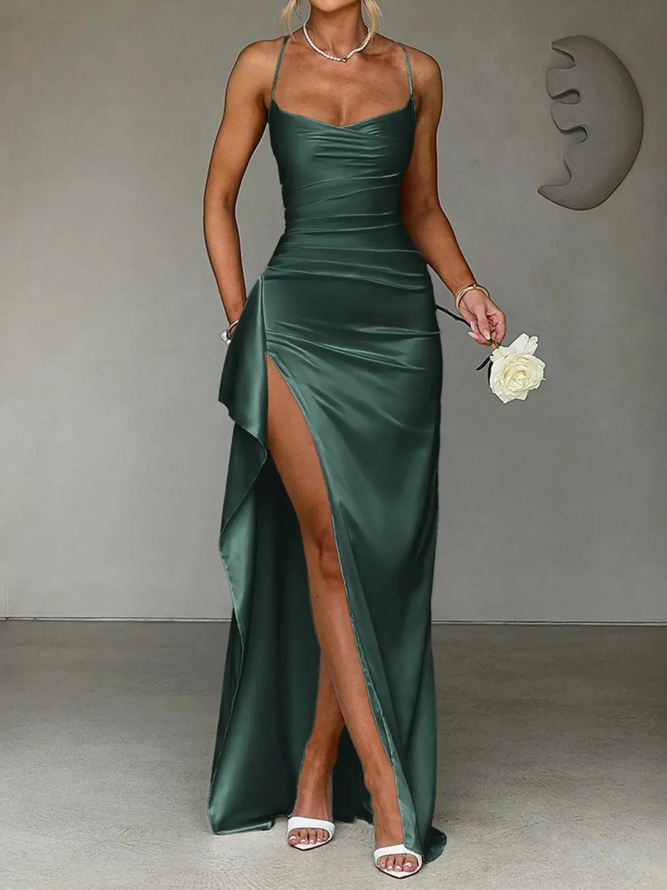 Slit Crisscross Back Maxi Cami Dress - Charmdeals