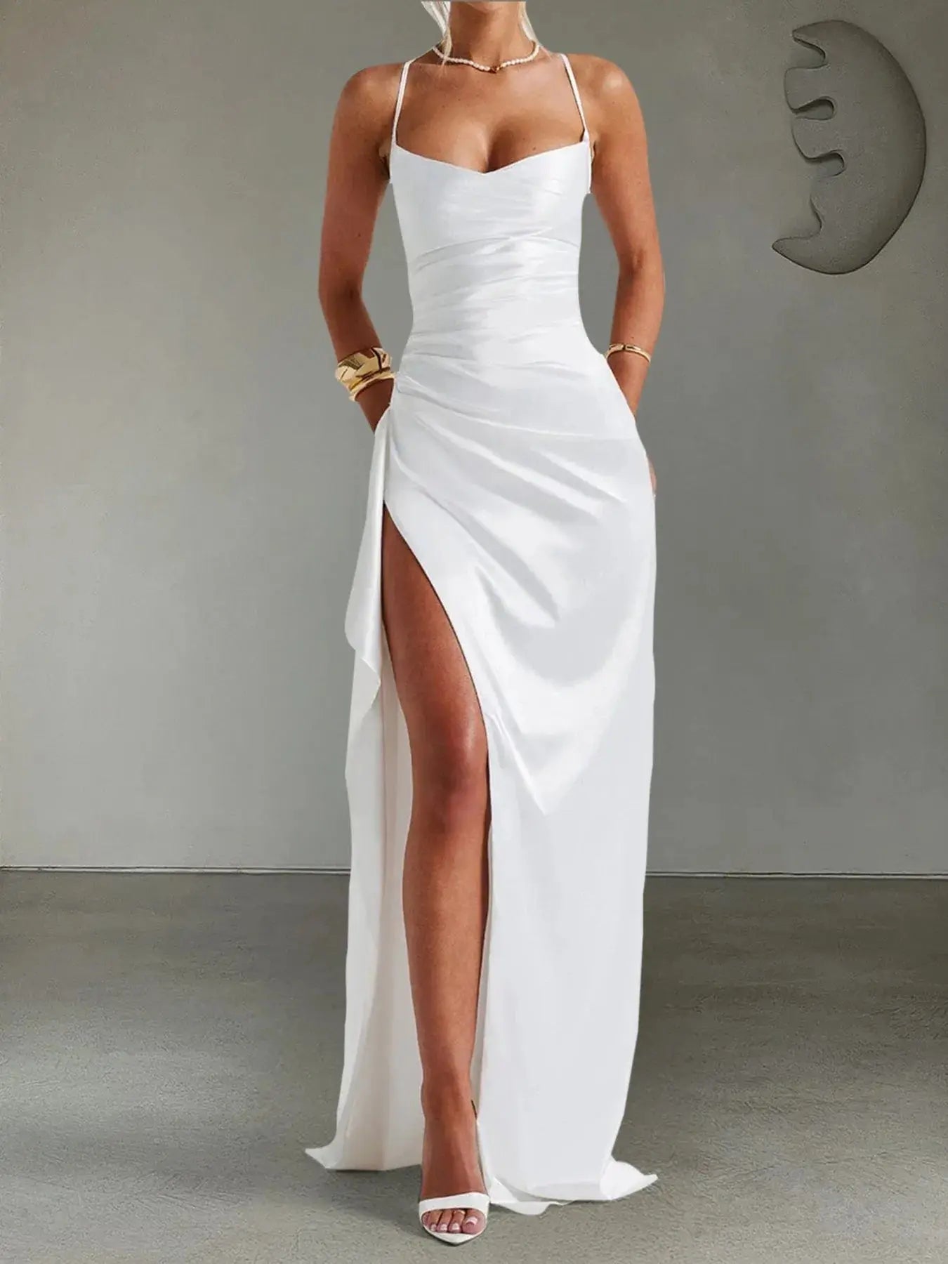 Slit Crisscross Back Maxi Cami Dress - Charmdeals