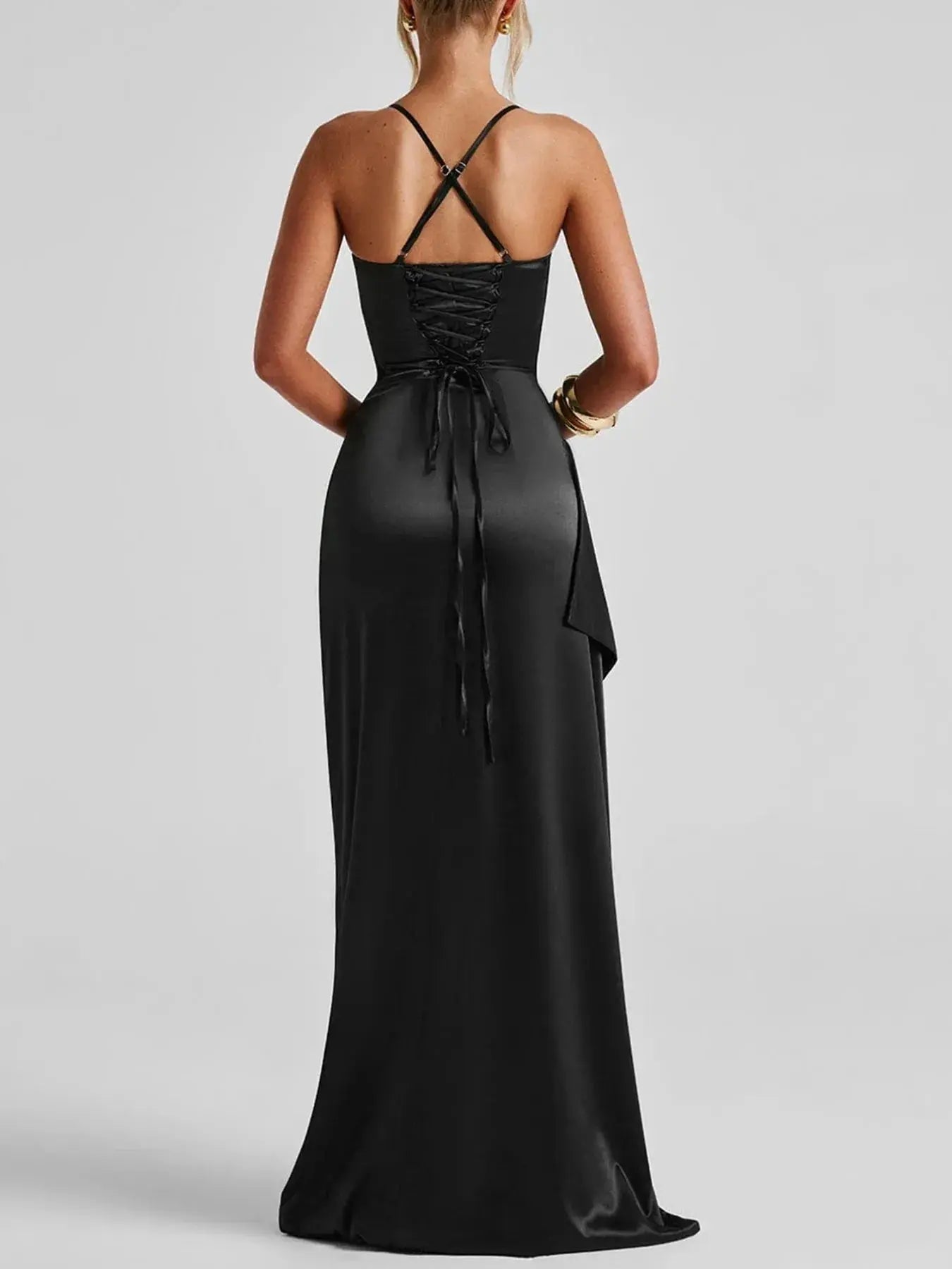 Slit Crisscross Back Maxi Cami Dress - Charmdeals