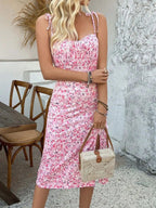 Slit Floral Tie - Shoulder Midi Cami Dress - Charmdeals