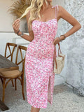Slit Floral Tie - Shoulder Midi Cami Dress - Charmdeals