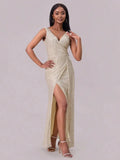 Slit Sequin Surplice Sleeveless Maxi Dress - Charmdeals