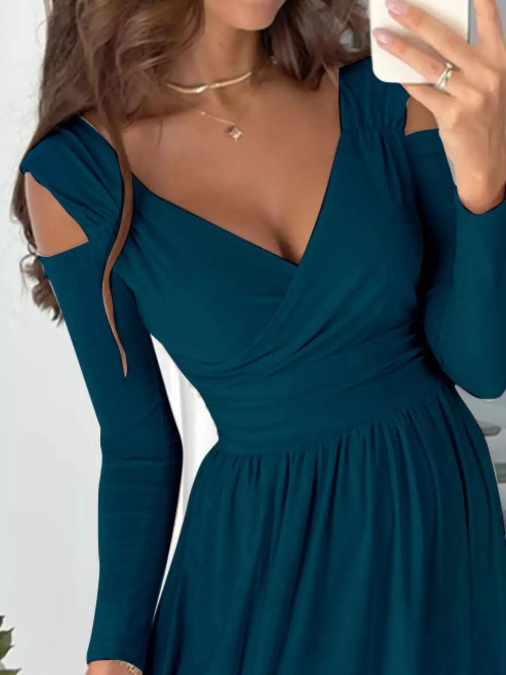 Slit Surplice Cold Shoulder Maxi Dress - Charmdeals