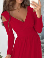 Slit Surplice Cold Shoulder Maxi Dress - Charmdeals