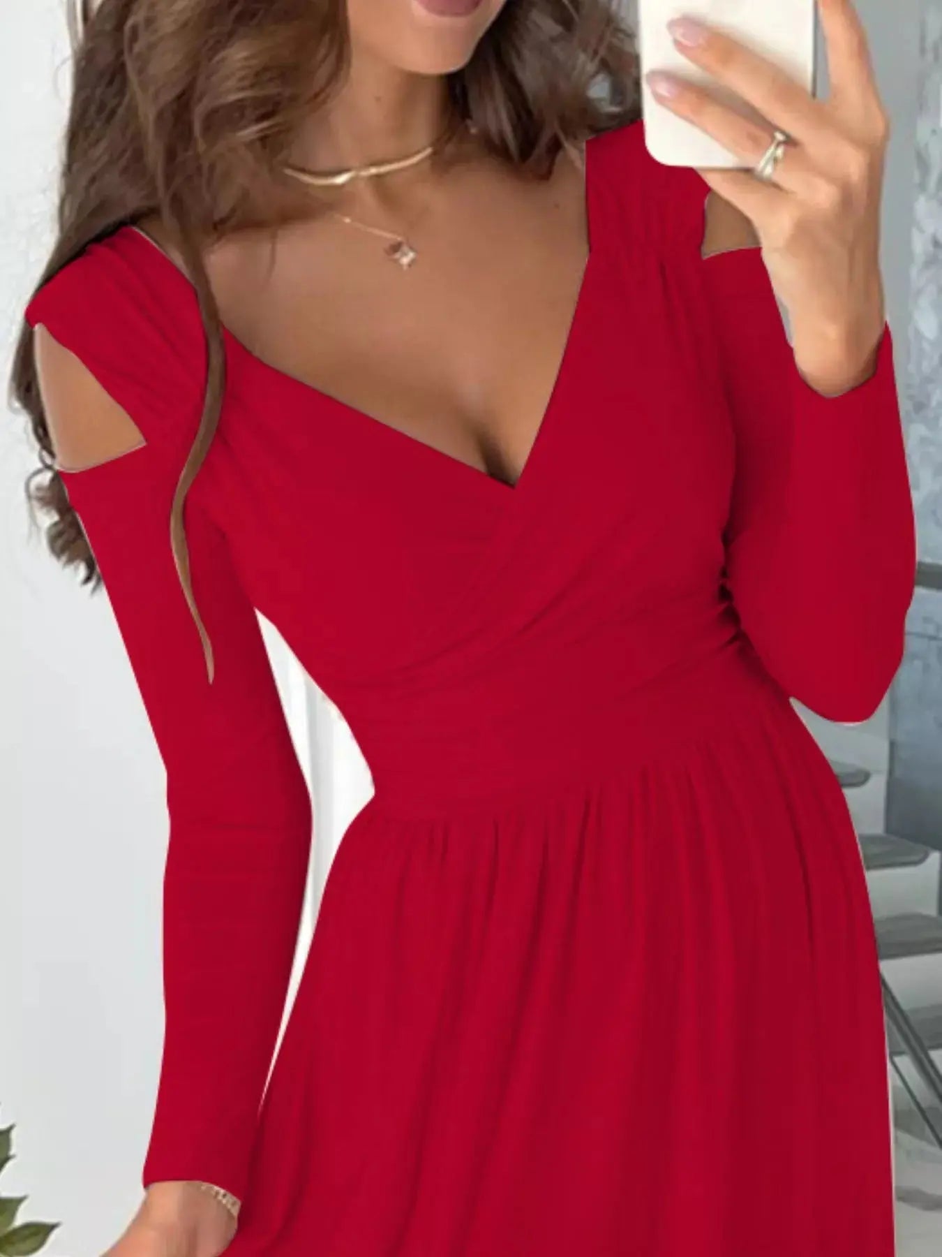 Slit Surplice Cold Shoulder Maxi Dress - Charmdeals