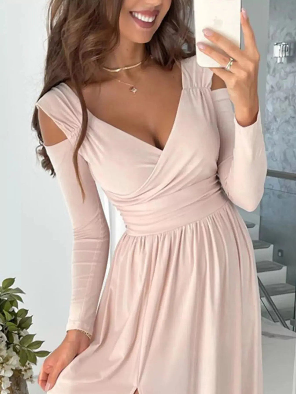 Slit Surplice Cold Shoulder Maxi Dress - Charmdeals