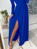 Slit Surplice Cold Shoulder Maxi Dress - Charmdeals