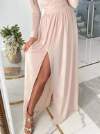 Slit Surplice Cold Shoulder Maxi Dress - Charmdeals