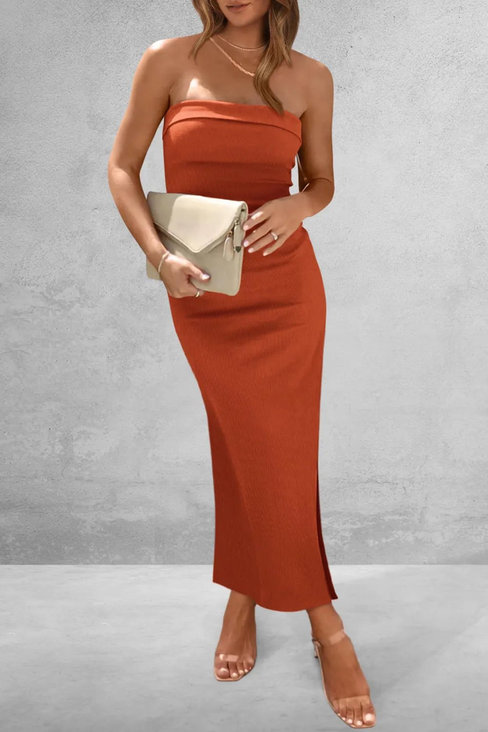 Slit Tube Midi Dress - Charmdeals