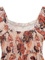 Smocked Floral Print Flounce Sleeve Dress - Charmdeals
