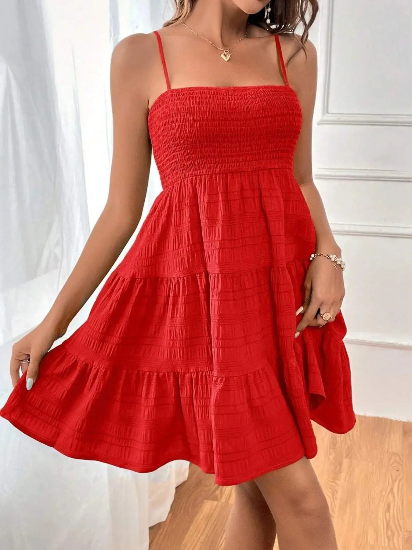 Smocked Tiered Cami Dress - Charmdeals