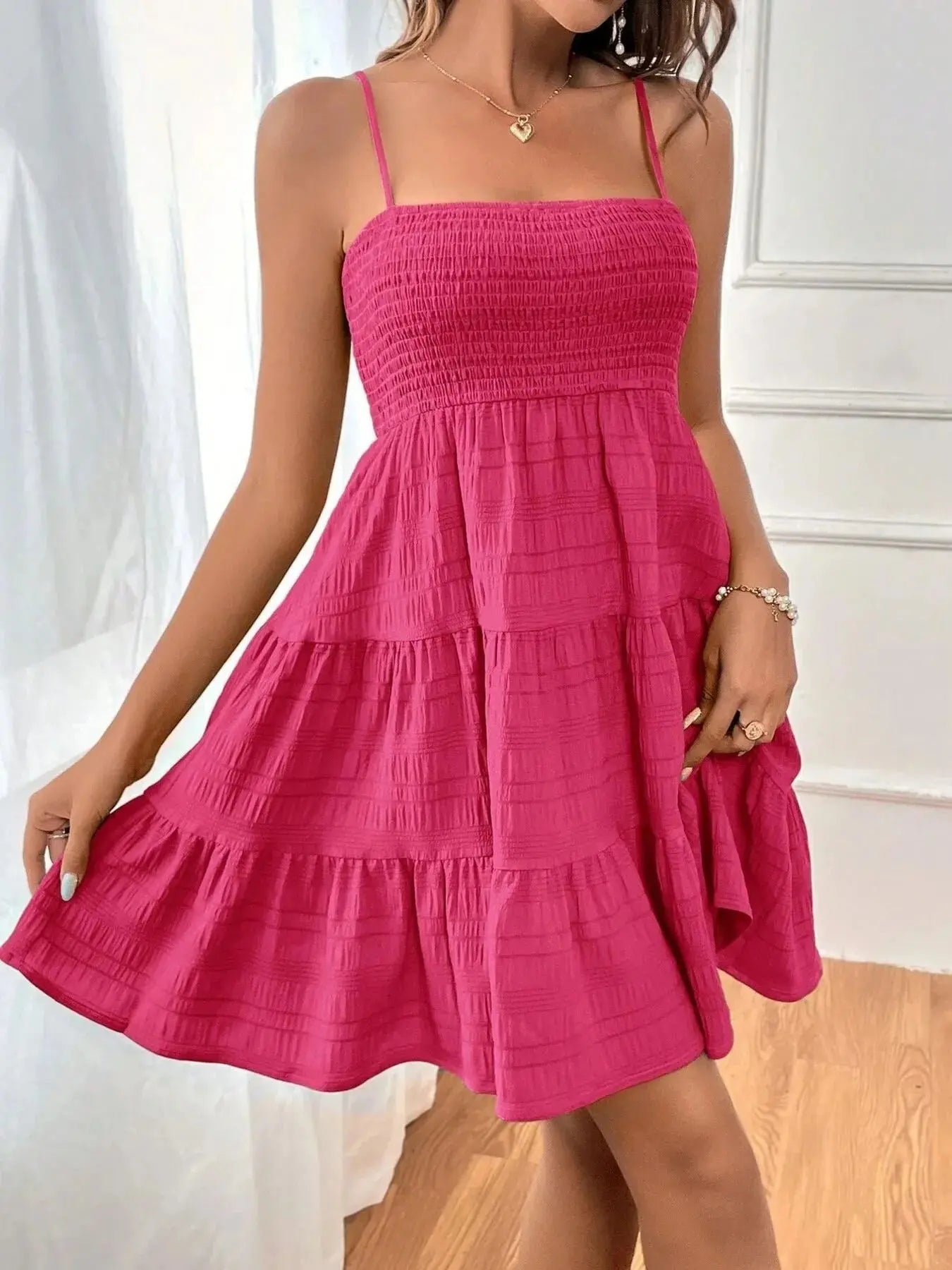 Smocked Tiered Cami Dress - Charmdeals